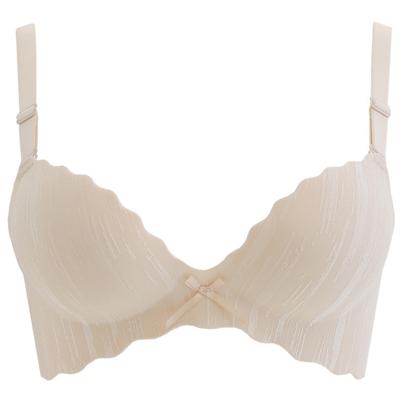 LLYwey Bras for Plus Size Women Deals Woman's Vertical Grain No Underwire Without Underwire Bow Full Cup Bras Women Size nylon Padded Bra Style LW-150 Beige 34/75AB
